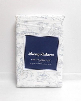Tommy Bahama 2 Standard Size Pillowcases Sea Life Toile Blue Pattern