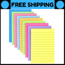 9 Pack Lined Sticky Notes 4"x6" Bright Colors Self-Stick Note Pads with Lines...
