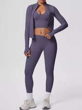 Women's 3 Piece Activewear Set Seamless Workout Tank Jacket Leggings