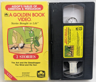 Aesops Fables Ambition Persuasion Ant Grasshopper Wind Sun VHS 1986 Golden Book