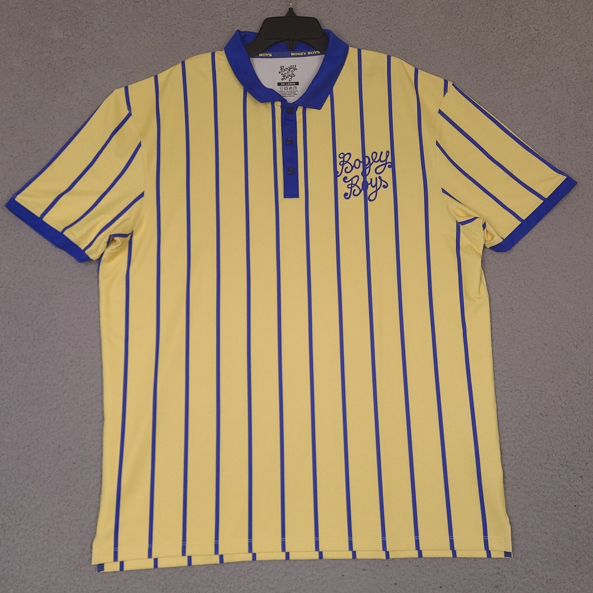 Bogey Boys Golf Polo Shirt Mens XXL Yellow Blue Striped