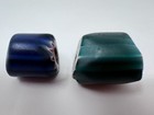 Pair Antique Venetian Chevron Rosetta Glass Trade Beads Blue Green Large African — photo 5