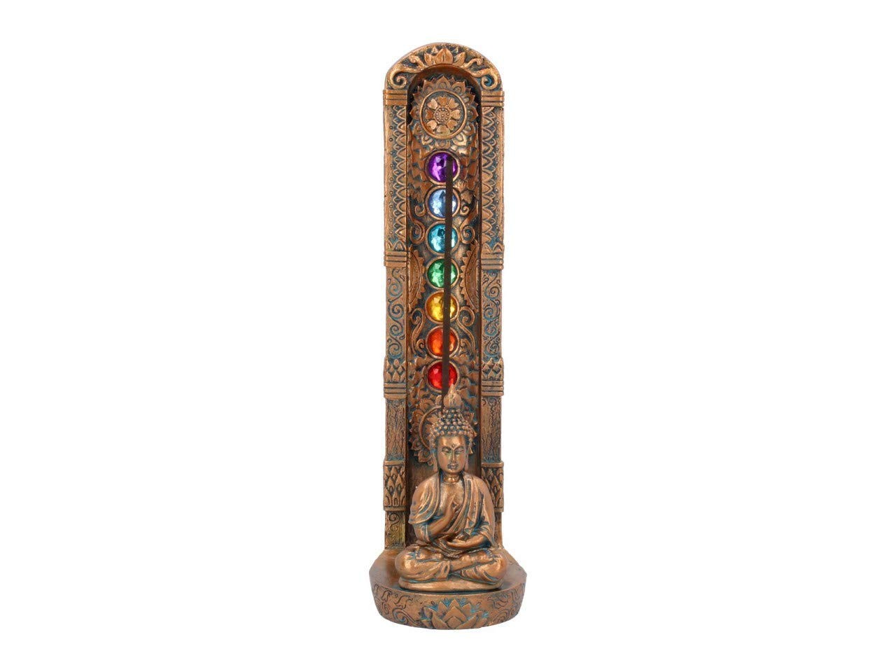 Bronzed Buddha Ascending Chakras Incense Burner 23.5Cm NUOVO