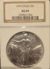1993 $1 American Silver Eagle Dollar NGC MS69