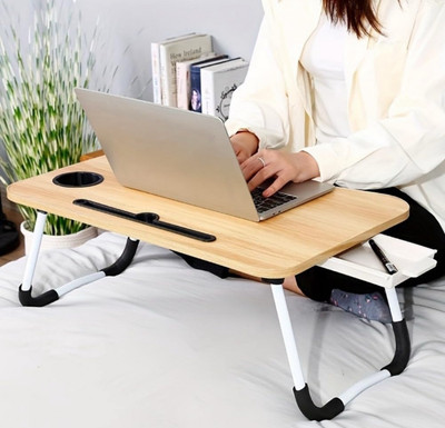 Portable Laptop Bed Table, Multi Functional Tray Holder w/ Cup Holder Walnut