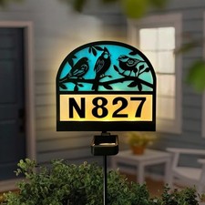 Solar Address Signs for Houses, House Numbers for Outside,Metal Black Bird