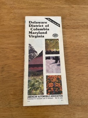 Delaware District Of Columbia Maryland Virginia AAA Paper Map Travel Map Vintage