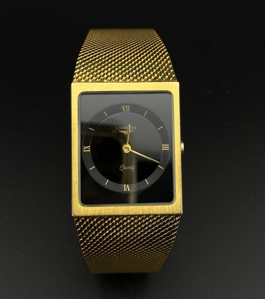 Vintage Longines Gold Tone Black Dial Sleek Old Money Slim