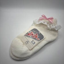1 Pair Women's Vintage Terry Cuff Socks White Lace With Pink Bow 8-9.5 80s 90s