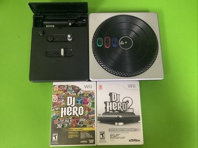 Black DJ Hero 1 & 2 Bundle W/ Turntable - Nintendo Wii Tested & Working A
