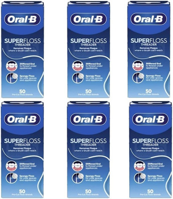 Super Floss Threader Dental Floss, Pre-Cut Strands, 50 Count (Pack of 6)   Mint