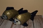 Vintage Set of 2 Tonala Mexico Brass & Ceramic Fish Figurines Folk Art Pair MCM — photo 5