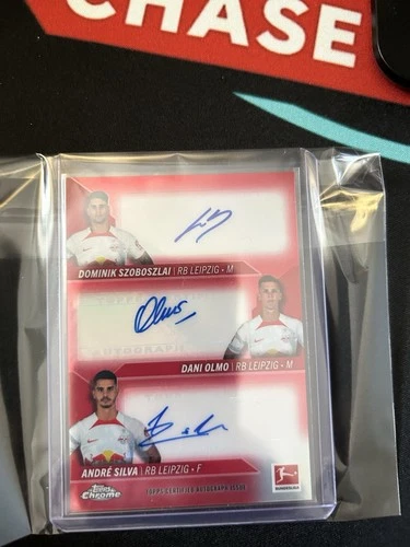 Topps Chrome 2023 RB Leipzig Triple Autograph Card /5 Szoboslai Olmo Silva