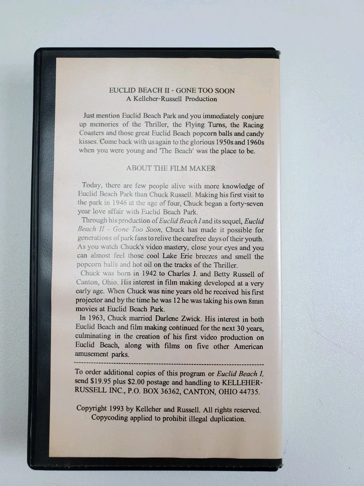 Euclid Beach Park II Gone Too Soon VHS Tape Documentary by Chuck Russell - Imagem 2 de 4