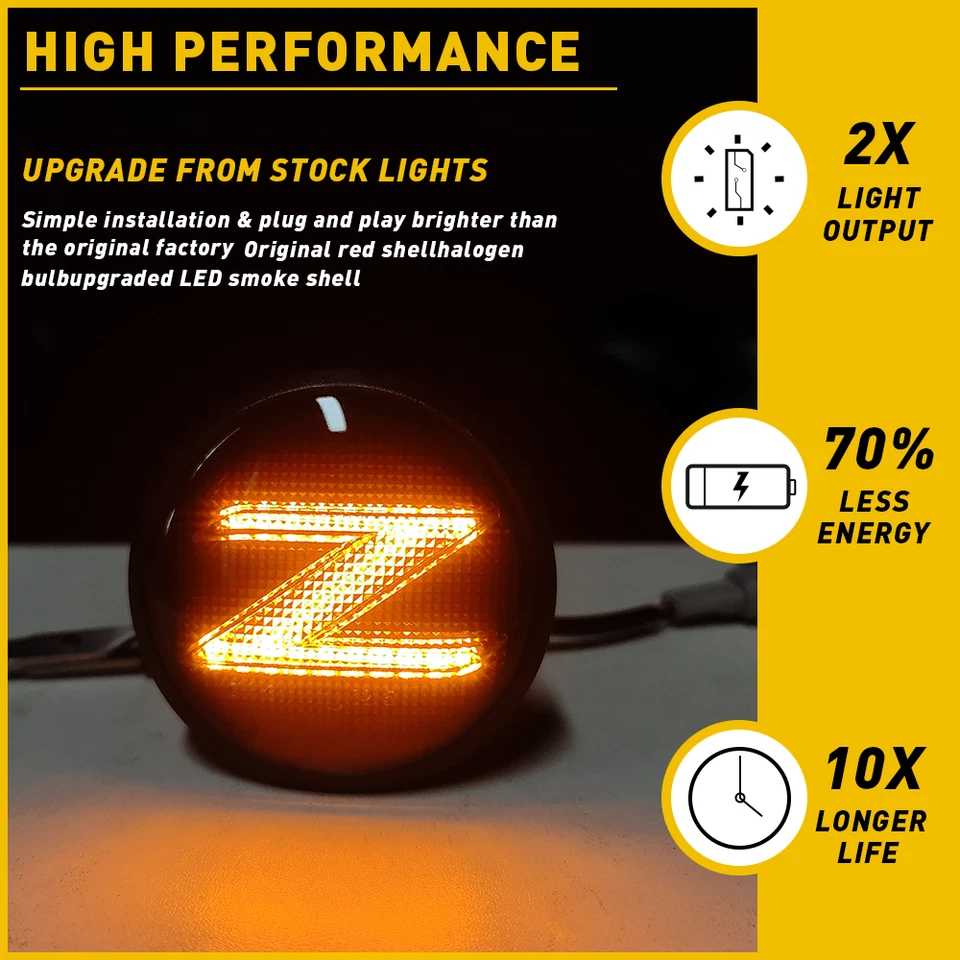 PARA NISSAN 370Z 2009-2020 ÁMBAR SECUENCIAL LED GUARDABARROS LUZ LATERAL ACCESORIOS COCHE Foto 4 de 4