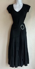 Karen Kane Tiered Black Midi Dress S Romantic Western Belted Bohemian Festival