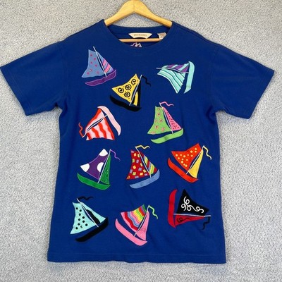 Bechamel Wearable Art Women's Shirt Size Medium Embroidered Sailboats Nautical
