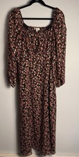 LOFT Dress Shimmer Dot Square Neck Midi Black Gold Pink Slit Sheer Size 12 NWT