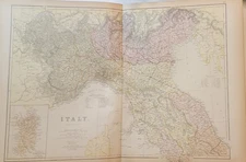 Two 1882 Blackie large maps Italy North & South parts printed color