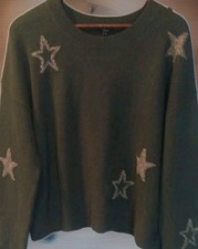 Rails Perci Cashmere Merino Blend Olive Gold Stars Crewneck Sweater Women's XL