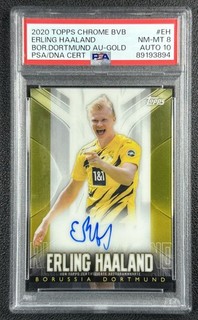ERLING HAALAND PSA 2020 TOPPS CHROME BVB BORUSSIA DORTMUND ON CARD AUTO GOLD /10