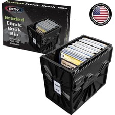 Comic Book Storage Bin 30 Slabs Black Plastic Stackable with Dividers Shelf