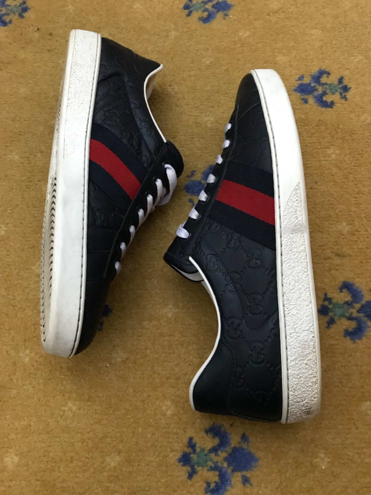 Gucci Ace Trainers Sneaker Shoes Monogram Leather Web Red Mens UK 10 US 11 EU 44 thumbnail 4