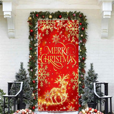 Christmas Decorations Door Cover, Red Glitter Merry Christmas Reindeer Elk Door