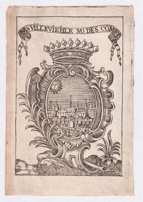 Exlibris Villevieille De L'Auroe Franche-Comte Dole Ex-Libris Bookplate 18E