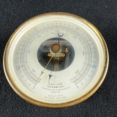 Navy Type Barometer Vintage Dial Temperature Compensated Jeweled Bendix-Friez
