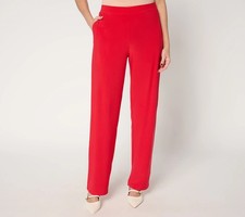 Susan Graver Petite LK Luxe Pull-On Pants w/Pockets Cherry Splash M New