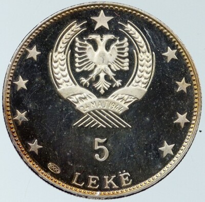 1968 ALBANIA Skanderbeg Lezhe League Turks Proof Silver 5 Leke