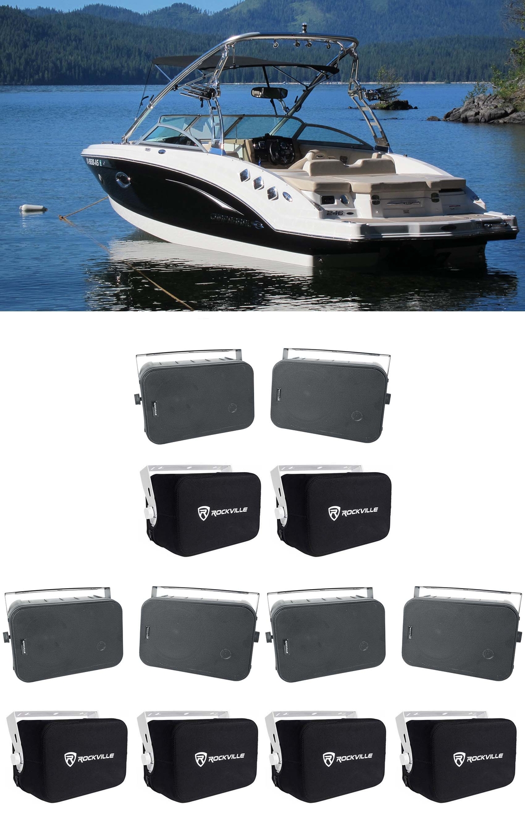 6 Поворотные колонки Rockville HP65S 65 Black Marine Box чехлы для лодок