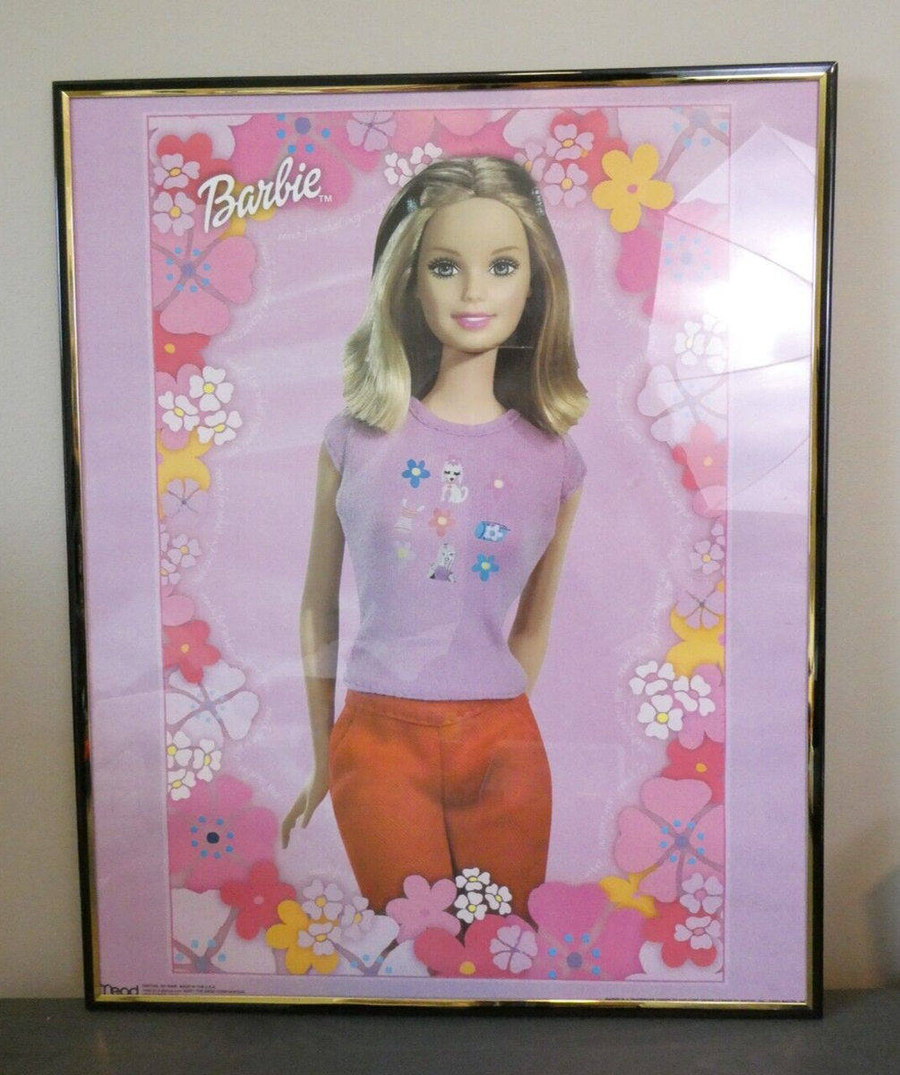 MEAD 2000s 2001 Barbie Mattel Framed Poster Picture Pink Floral