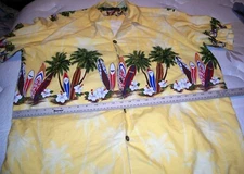 Men's Hawaiian Yellow Cotton Shirt Favant XXXL Surf Boards Palm Trees