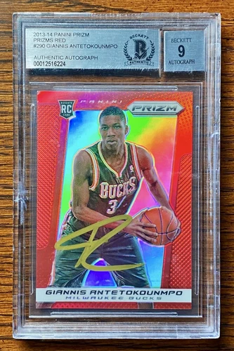 2013-14 Panini Prizm GIANNIS ANTETOKOUNMPO Red Rookie Autograph BGS Auth/9 Auto