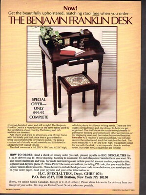 Vintage advertising print ad Hearst furniture Benjamin Franklin Desk stool offer