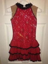 CUSTOM Made Figure Skating Dress Swarovski Crystals Red Spanish Flamenco Dress