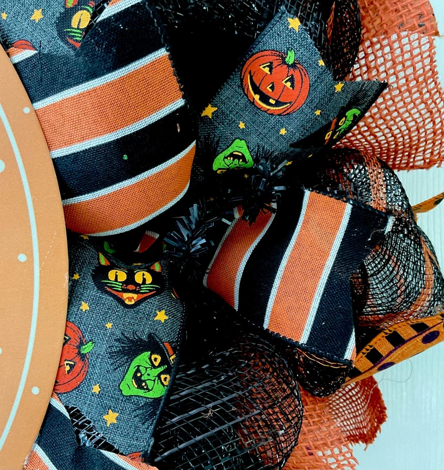 Gato por la luna Halloween corona antigua hecha a mano malla decorativa Foto 4 de 4