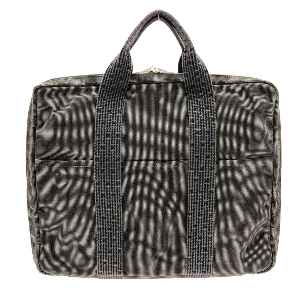 Auth HERMES Her Line PC Case Gray Polyamide Polyester Business Bag