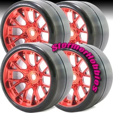4 Sweep Racing SRC Monster Truck VHT Crusher Belted Tires on Red Wheels 1003RC