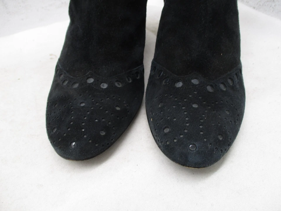 Botas de moda Marvin K negras de gamuza de cuero de tacón alto al tobillo para mujer talla 7,5 Foto 3 de 4