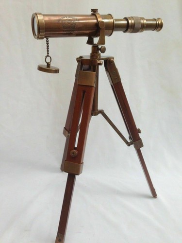 Nautical Marine Spyglass Brass Telescope With Wooden Tripod Stand Replica Gift - Picture 2 of 4