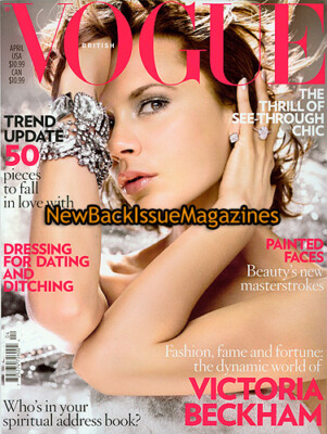 UK Vogue 4/08,Victoria Beckham,Karen Elson,Gemma Ward,Freja Beha,April 2008,RARE