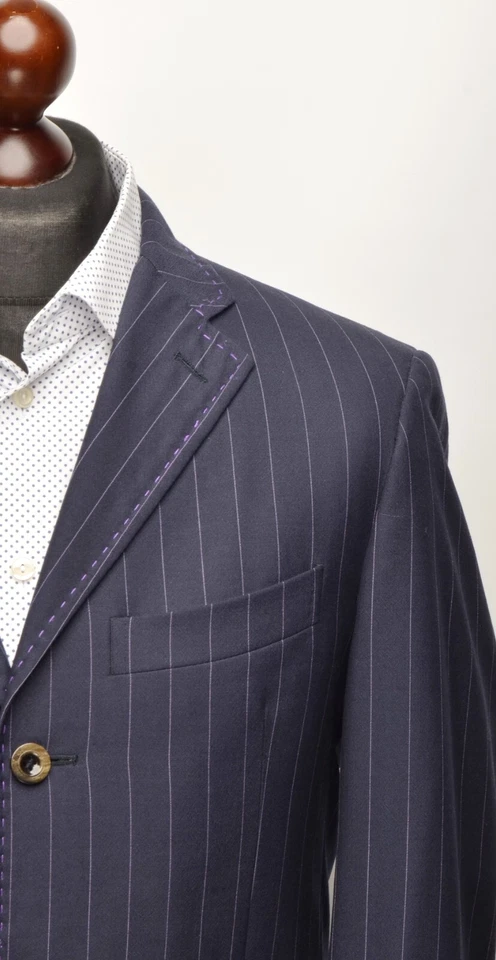 Men's ETRO Milano Navy With Purple Pinstripe 3Btn Wool Suit Sz EUR 48R UK 38R - Image 3 of 4