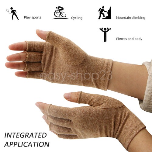 Thermal Fingerless Gloves Warm Winter Half Finger Anti Arthritis Compression UK - Picture 8 of 16