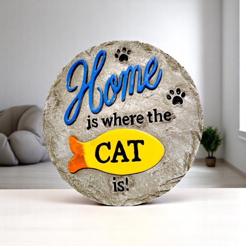 Cat Garden Stone Plaque | “Home is Where the Cat Is” Outdoor Decor 24cm Round - Picture 8 of 11