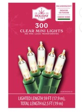 Holiday Time 300- Indoor and Outdoor Clear Mini Lights Green 62.5ft. christmas