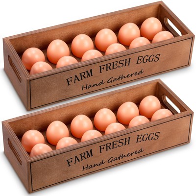 Wenqik 2 Pieces Farm Wooden Eggs Crate for 24 Fresh Eggs Stackable Wooden Cra...