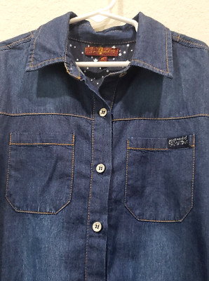 7 For All Mankind Girl's Blue Denim Button Front Belted Shirt Dress, Size M